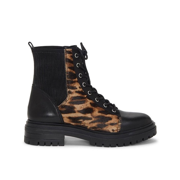 Vince Camuto Animal Print Leather Combat Boots Size 6.5 - Picture 1 of 11